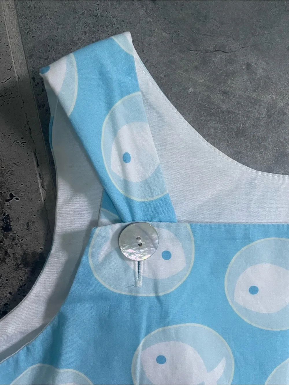 Hannah Light Blue Fish Print Ruffle Hem Nightgown